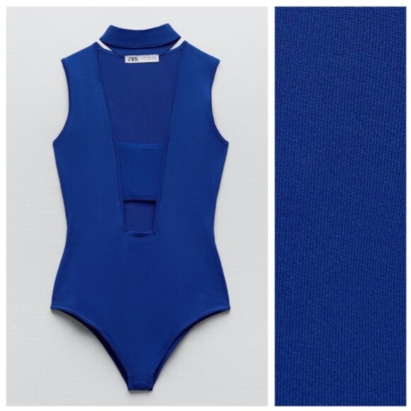 Zara Cobalt Blue Choker Strappy Bodysuit - Picture 1 of 5